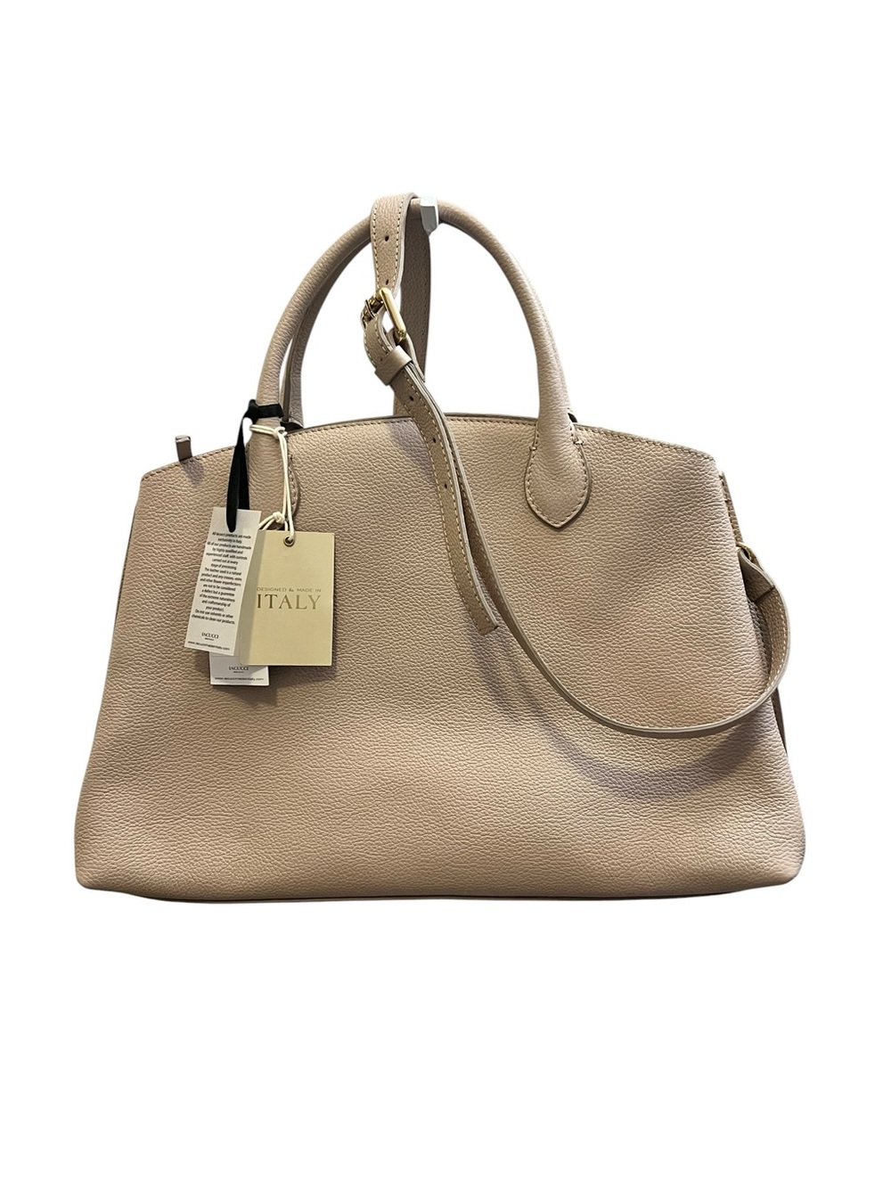 Italian-Made Beige Leather Satchel with Adjustable Strap by Iacucci NWT